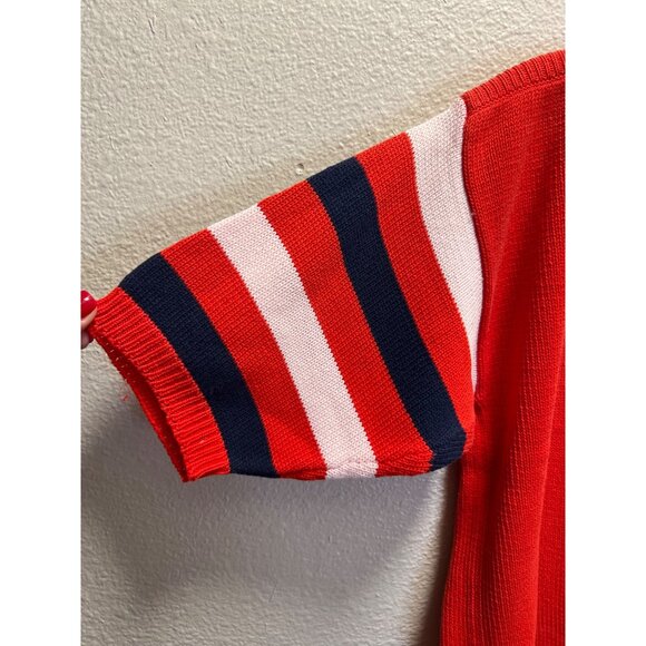 Brass Plum Red Sweater With Striped Sleeves Womens Size L Cotton Knit - Picture 4 of 4